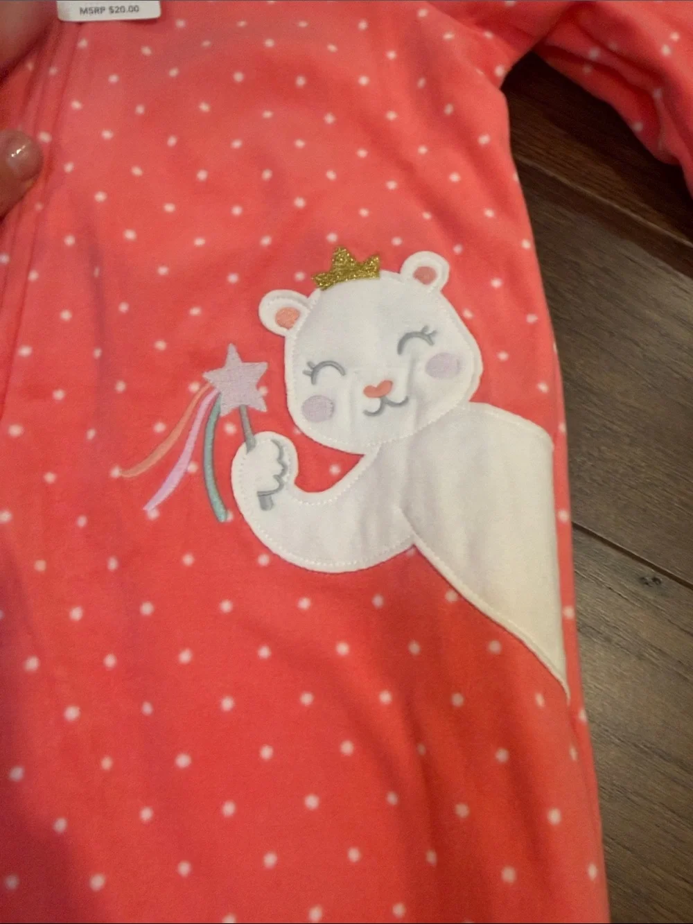 Carter's Coral Polka Dot Footed One-Piece with Bear Patch Size 4T NWT - C11-237